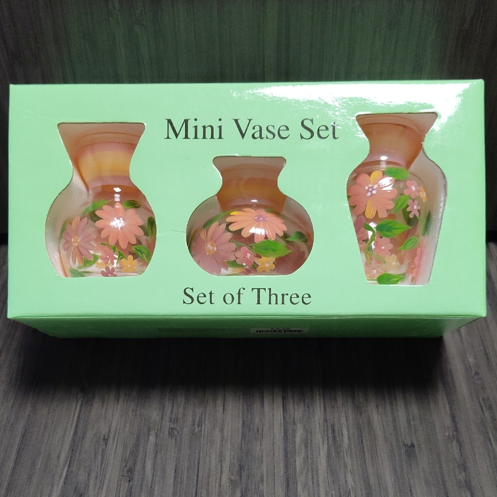 Set of Three Pink Floral Mini Vases